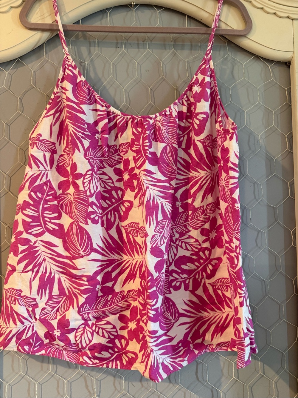 LOFT Pink and White Printed Spaghetti Strap Blouse